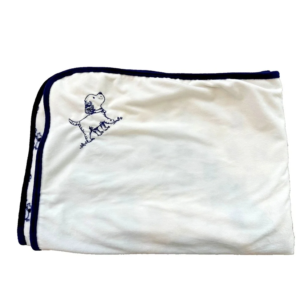 Little Me Baby Blanket Puppy Dog  Navy Blue White Reversible 30x40